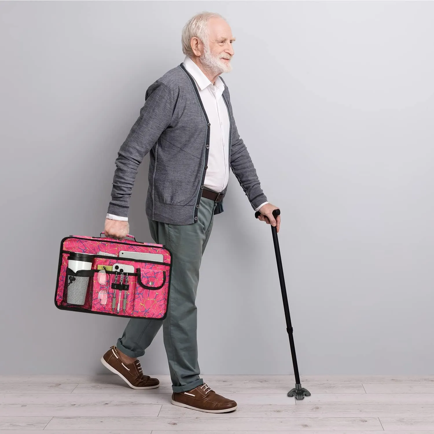 supregear Walker Bag for Seniors Folding Walker Accessories Bag (Double Sided), Walker Basket Caddy Large Capacity Waterproof Tote with 9 Pockets and Cup Holder (Red Plaid)
