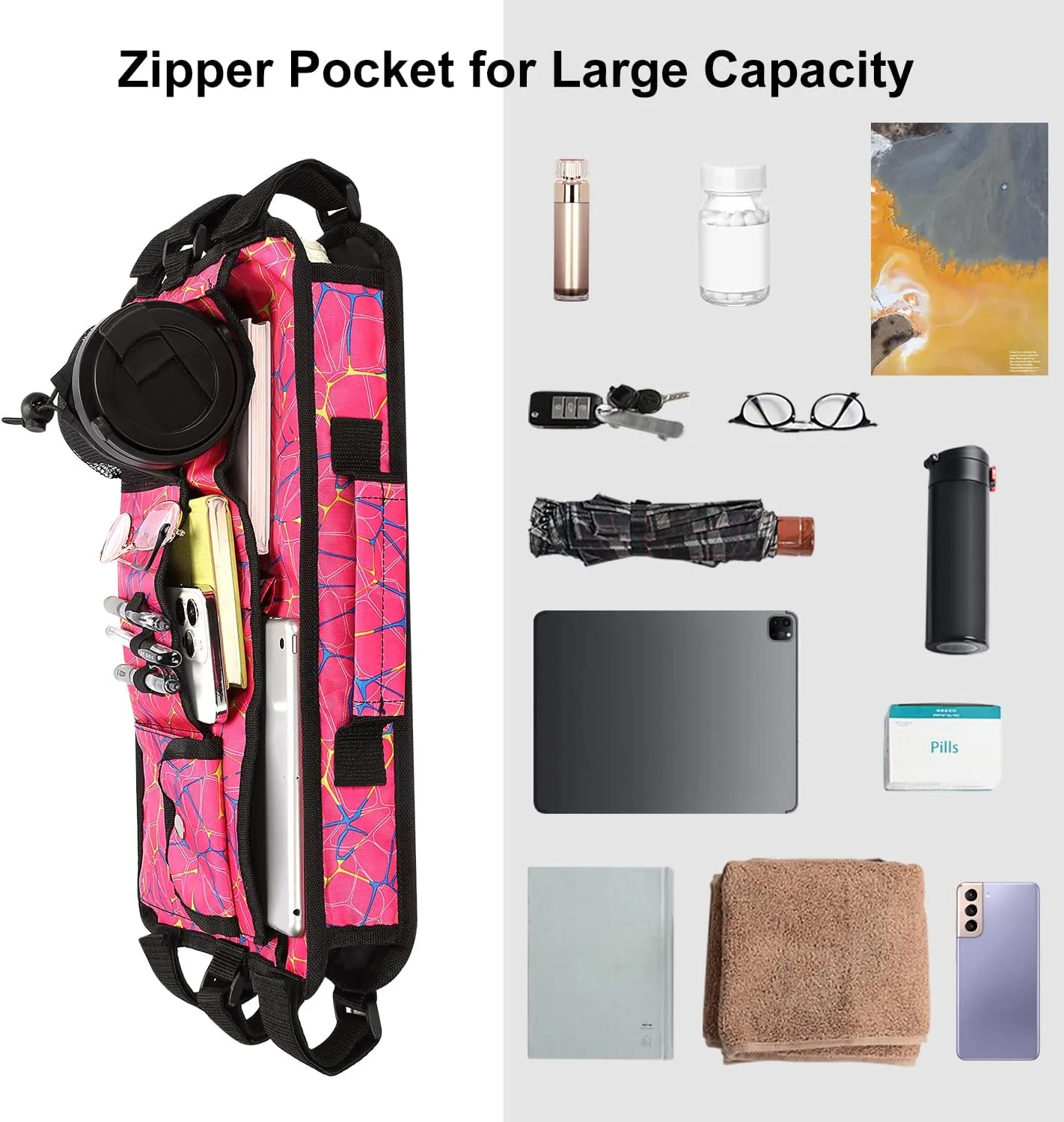 supregear Walker Bag for Seniors Folding Walker Accessories Bag (Double Sided), Walker Basket Caddy Large Capacity Waterproof Tote with 9 Pockets and Cup Holder (Red Plaid)