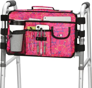 supregear Walker Bag for Seniors Folding Walker Accessories Bag (Double Sided), Walker Basket Caddy Large Capacity Waterproof Tote with 9 Pockets and Cup Holder (Red Plaid)
