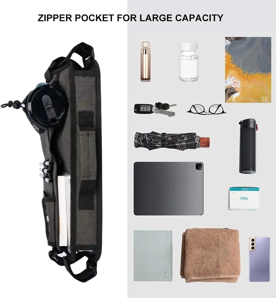 supregear Walker Bag for Seniors Folding Walker Accessories Bag (Double Sided), Walker Basket Caddy Large Capacity Waterproof Tote with 9 Pockets and Cup Holder