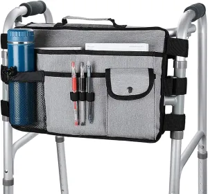 supregear Walker Bag for Seniors Folding Walker Accessories Bag (Double Sided), Walker Basket Caddy Large Capacity Waterproof Tote with 9 Pockets and Cup Holder