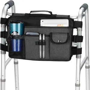 supregear Walker Bag for Seniors Folding Walker Accessories Bag (Double Sided), Walker Basket Caddy Large Capacity Waterproof Tote with 9 Pockets and Cup Holder