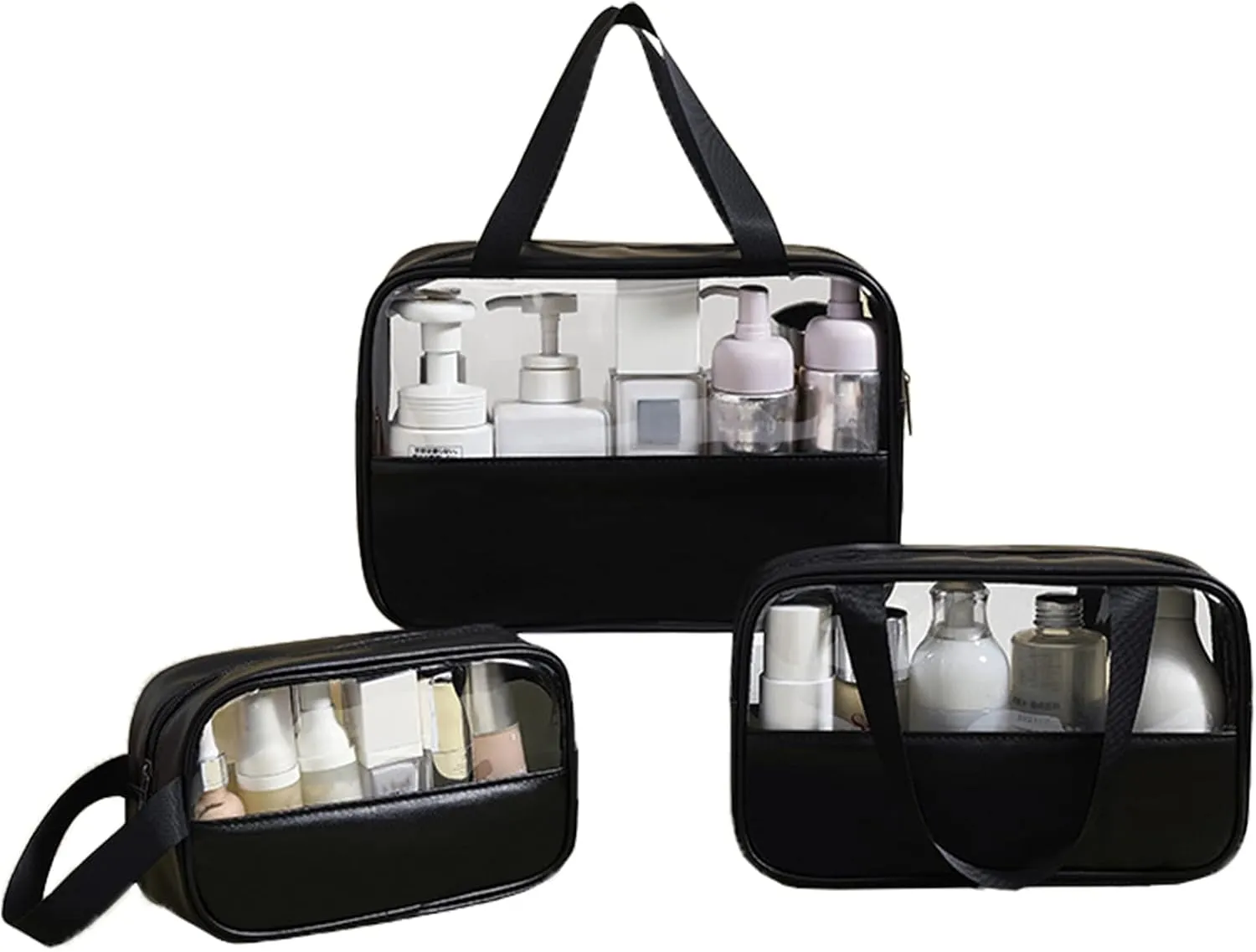 Surblue Toiletry Bag for Women Clear Cosmetics Bag Hanging Toiletry Bag for Men Waterproof Makeup Bags for Traveling Transparent Travel Organizer 3Pcs, Black