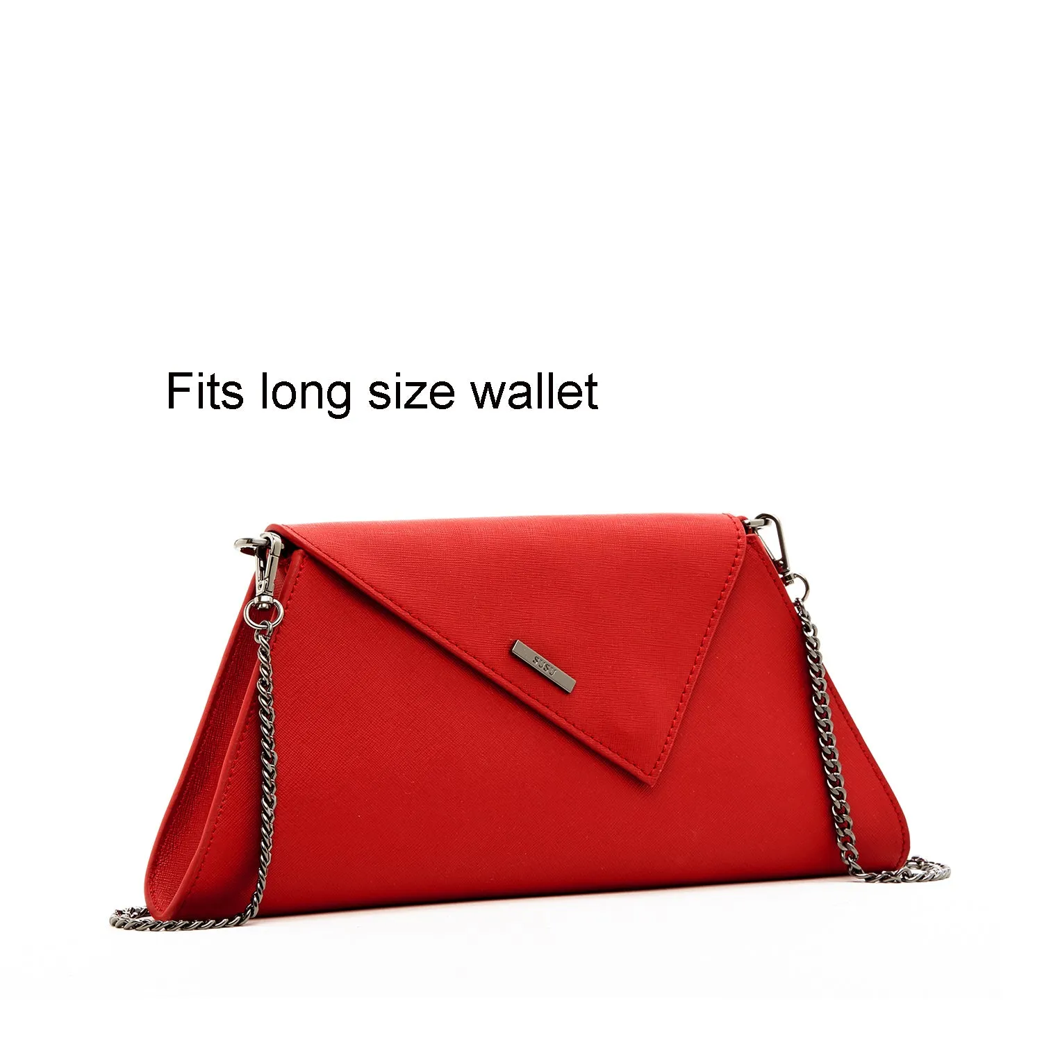 SUSU Red Clutch Bag Leather Clutch Purse Crossbody Evening Purse Unique Women's Red Handbag