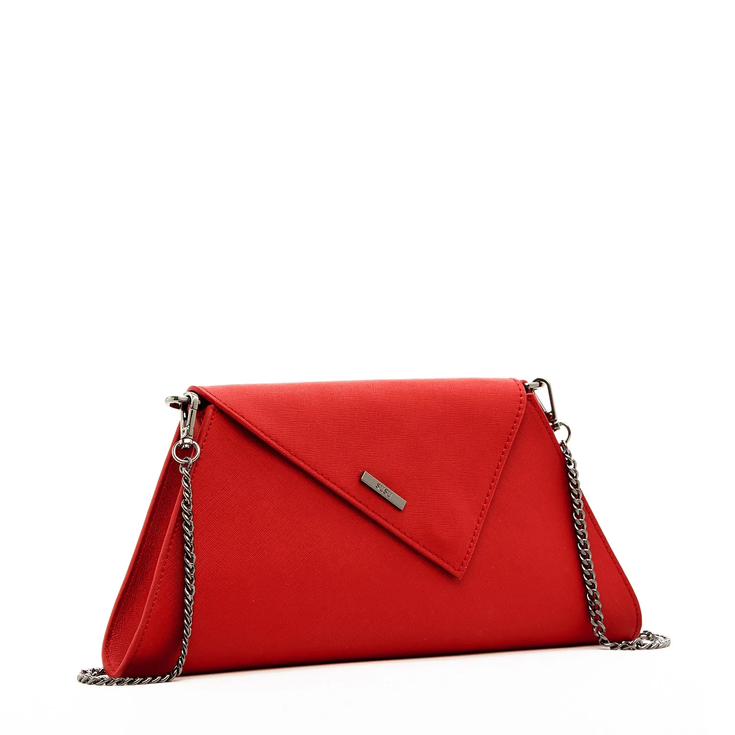 SUSU Red Clutch Bag Leather Clutch Purse Crossbody Evening Purse Unique Women's Red Handbag