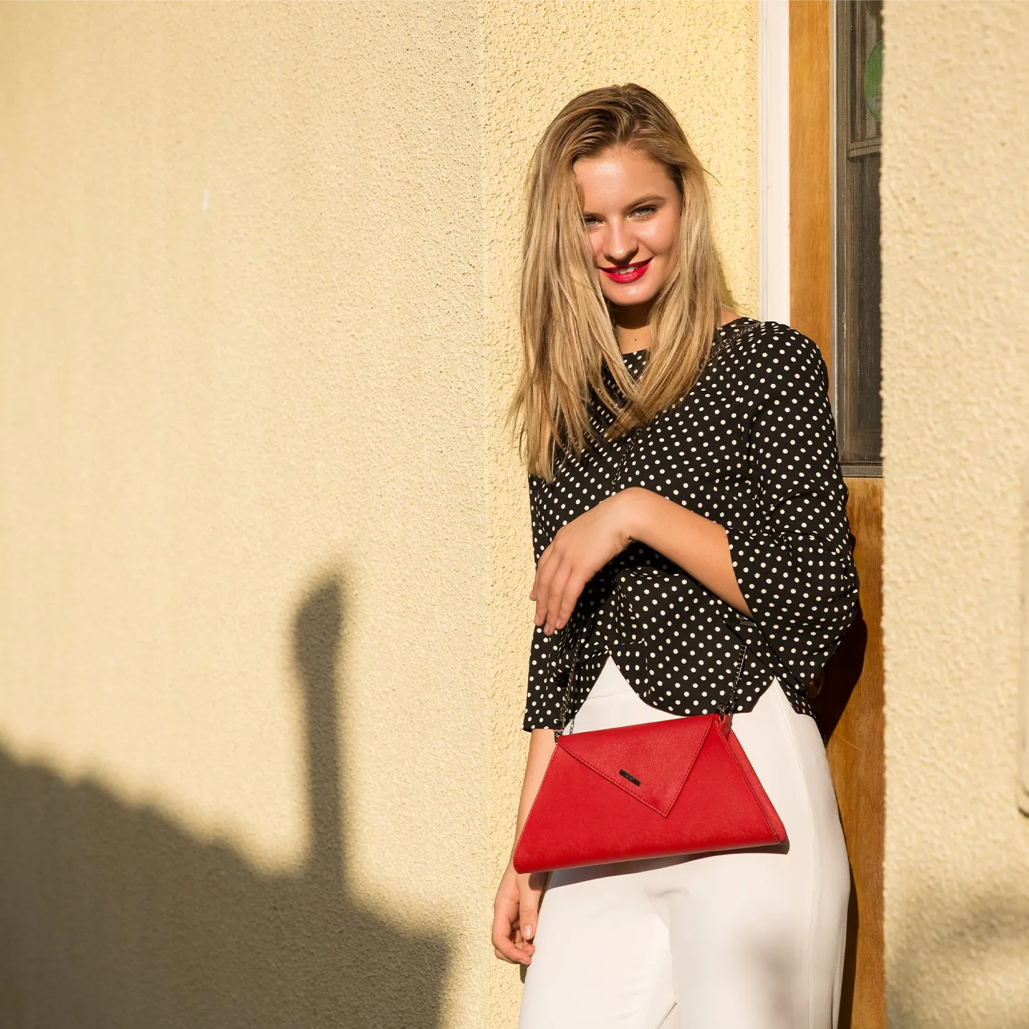 SUSU Red Clutch Bag Leather Clutch Purse Crossbody Evening Purse Unique Women's Red Handbag
