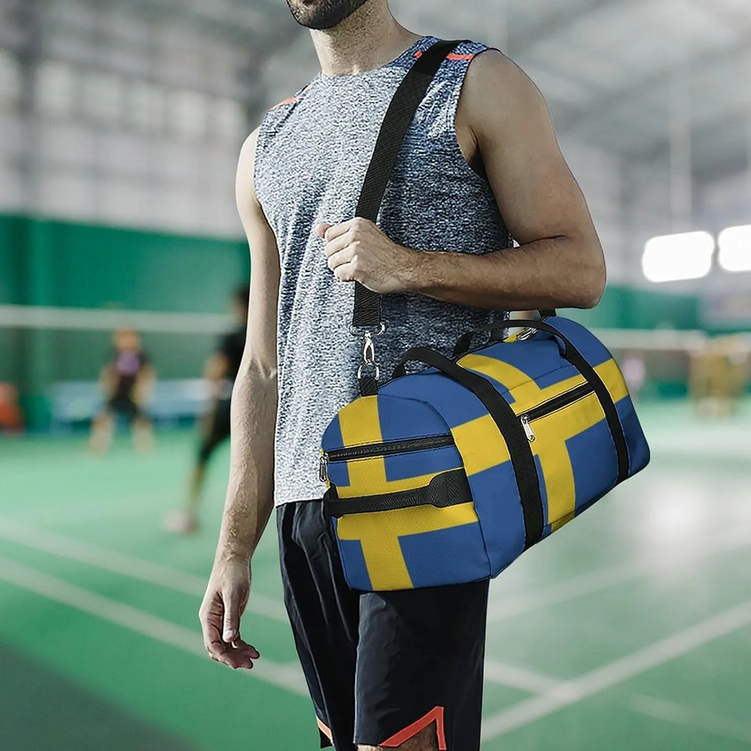 Swedish Flag Sports Duffel with Wet Pocket and Shoe Compartment Gym Bag for Travel Yoga