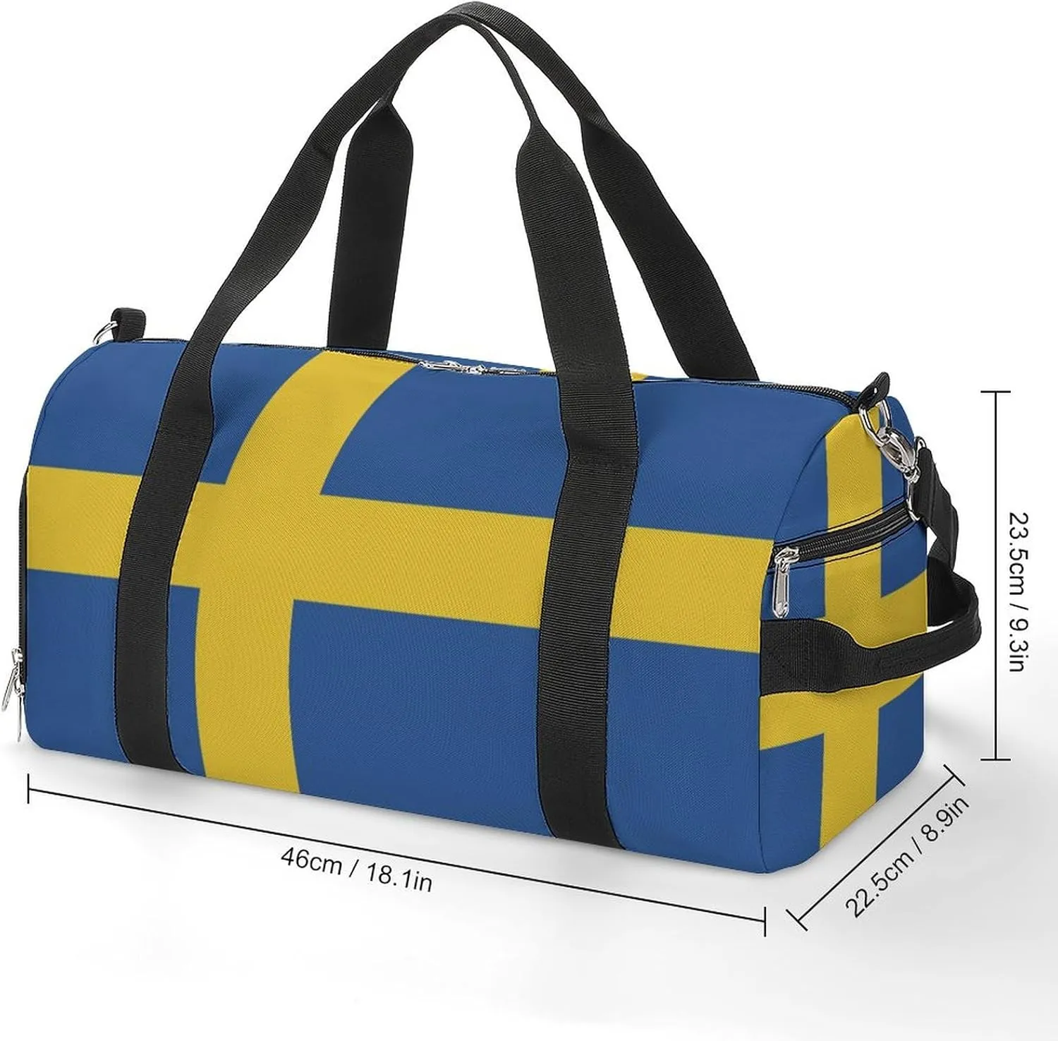Swedish Flag Sports Duffel with Wet Pocket and Shoe Compartment Gym Bag for Travel Yoga
