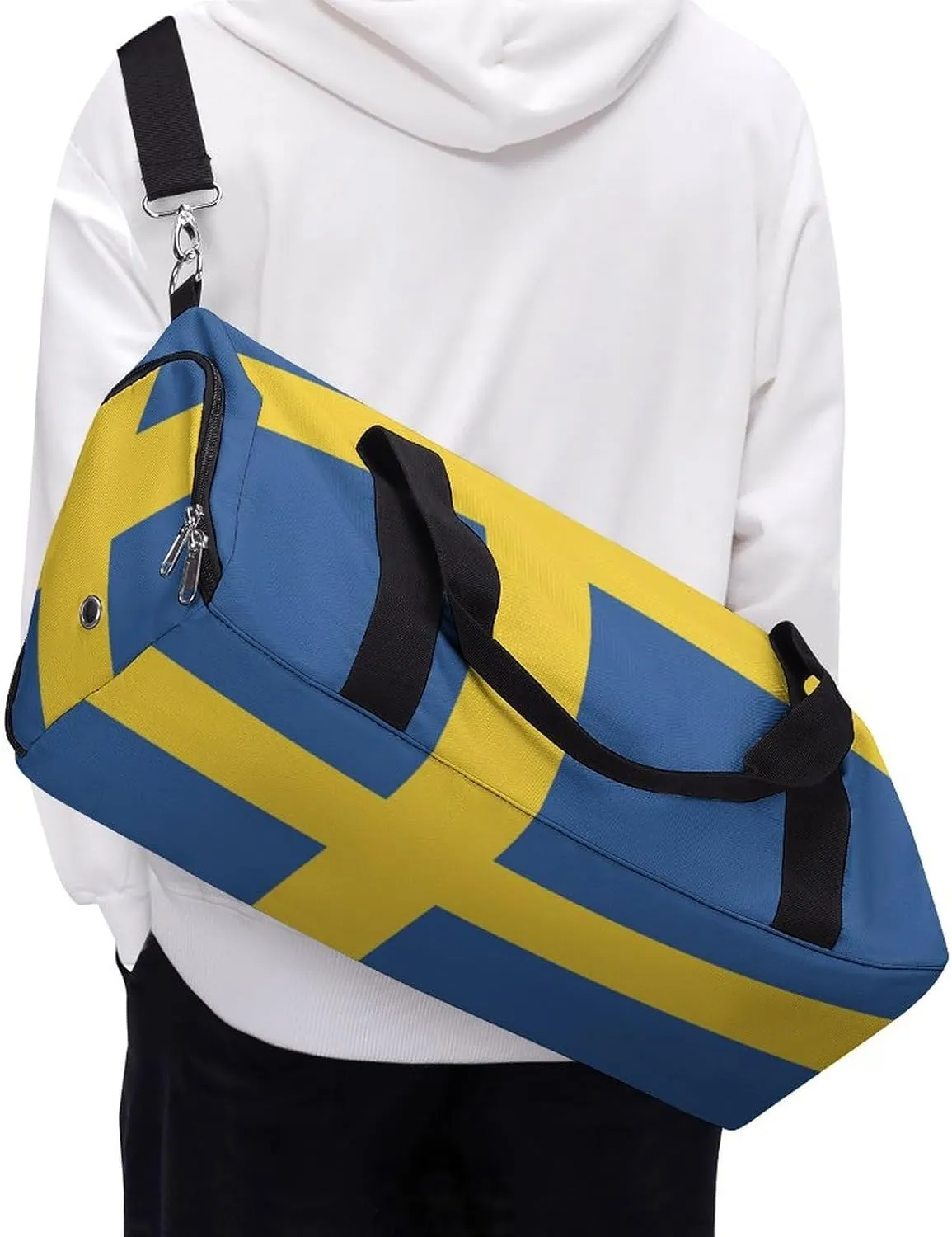 Swedish Flag Sports Duffel with Wet Pocket and Shoe Compartment Gym Bag for Travel Yoga