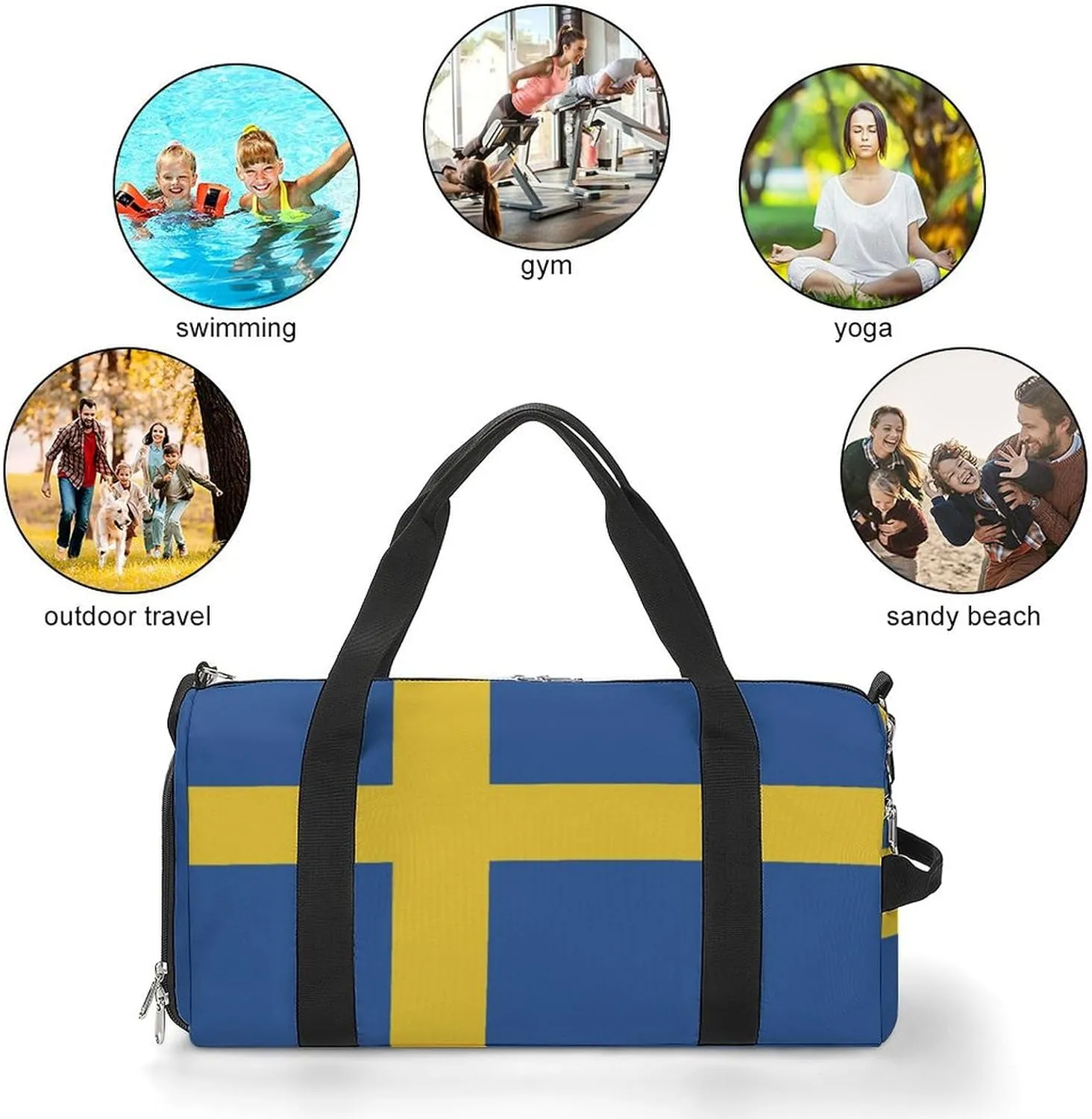 Swedish Flag Sports Duffel with Wet Pocket and Shoe Compartment Gym Bag for Travel Yoga