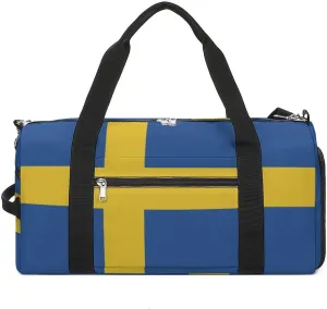 Swedish Flag Sports Duffel with Wet Pocket and Shoe Compartment Gym Bag for Travel Yoga