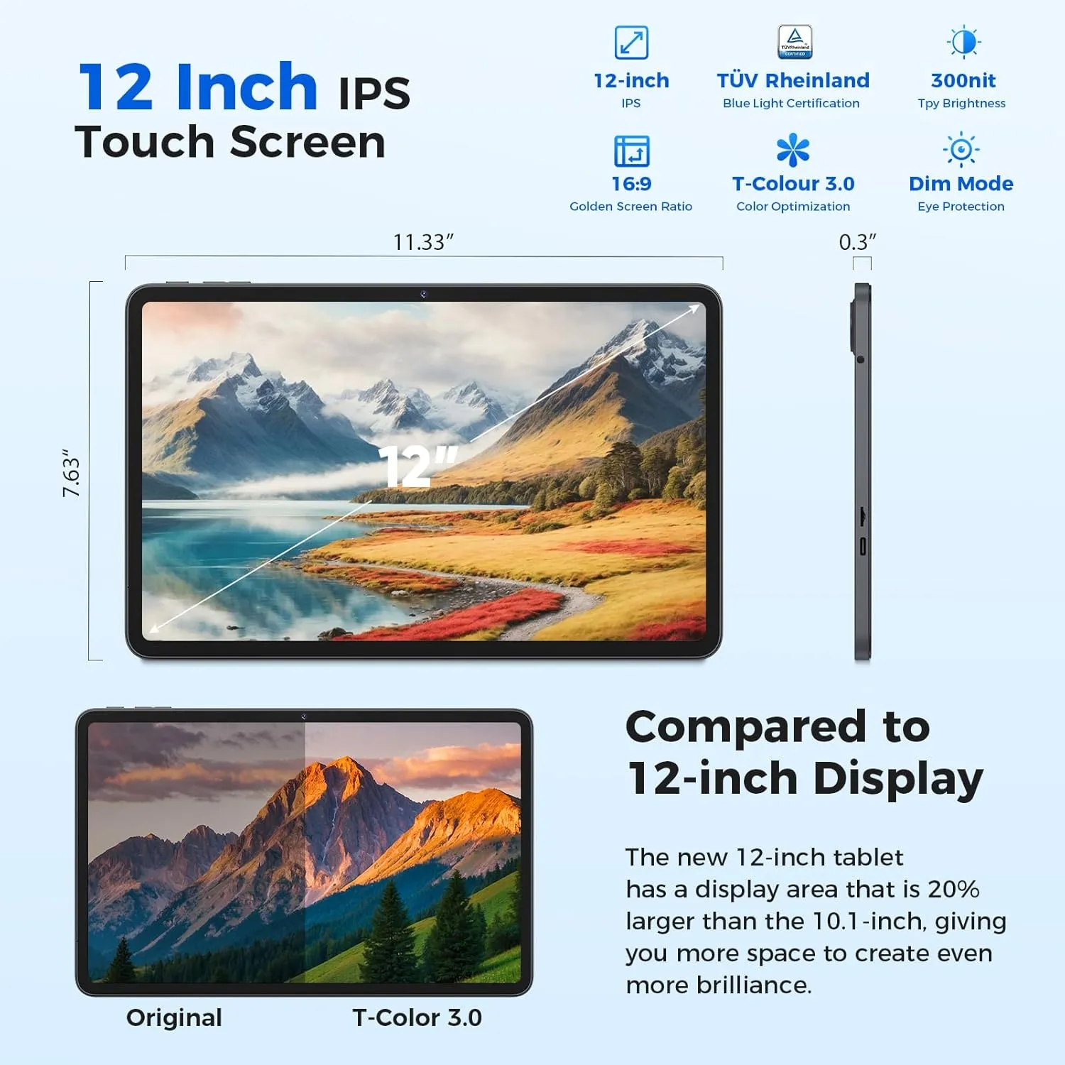 Tablet 12 inch Android 15 Tablets, 24GB（8 16）RAM 256 Storage(Expand to 1TB), Android Tablet with Keyboard, Octa-Core, 2K 2000x1200 Display, 16MP Dual Camera, 8000mAh, 5G WiFi,GPS,Bluetooth 5.0（Silver）