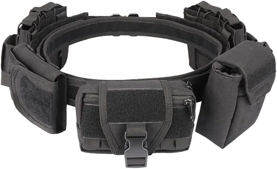 Tactical Battle Belt, Outdoor Quick Release Patrol Nylon Riggers Belts Equipped with Pocket Accessory Bag