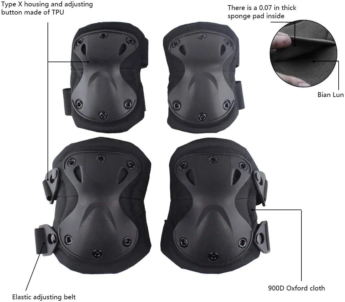 Tactical Camo Knee Pads and Elbow Pads Set for Airsoft Paintball Hunting Army Skate Outdoor Sports