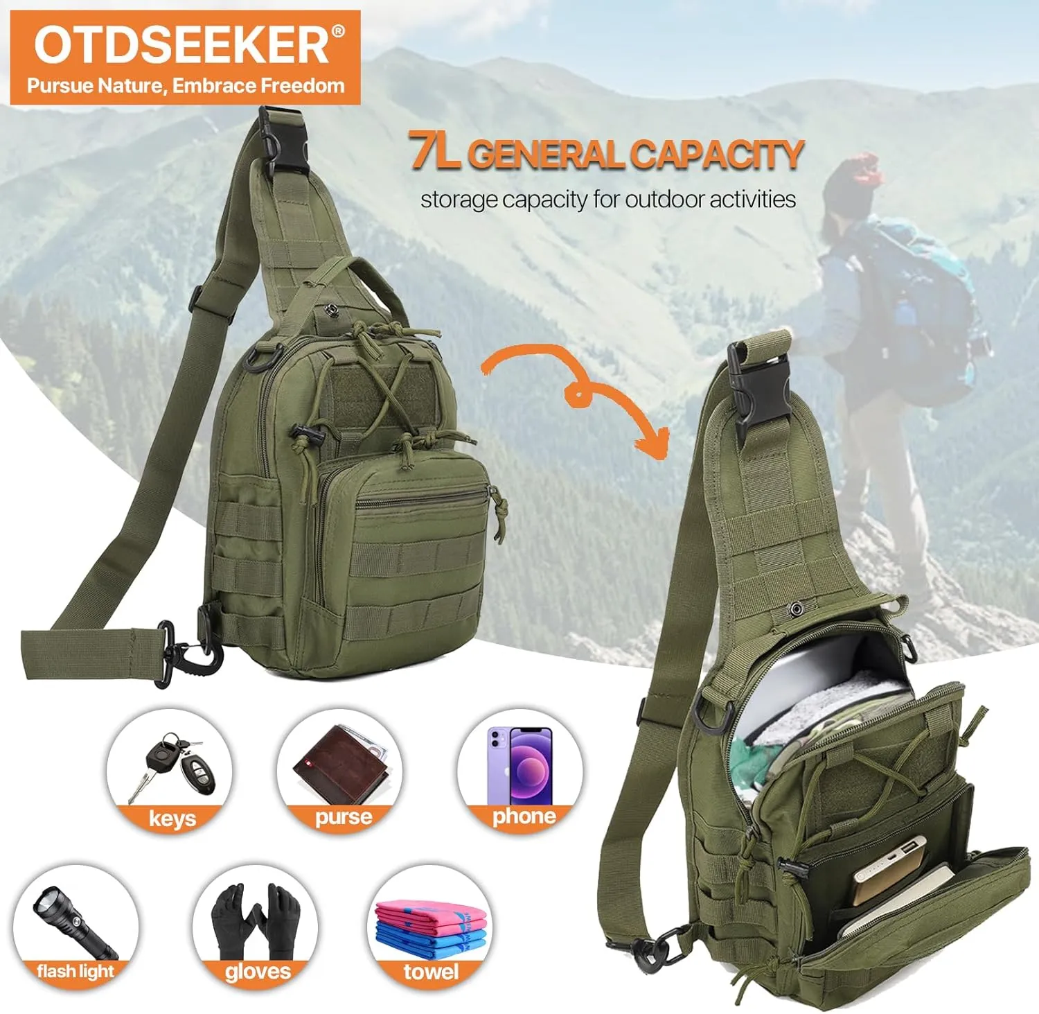 Tactical Sling Bag for Men, Small Crossbody Bag Chest Holster, EDC Shoulder Bag, Green