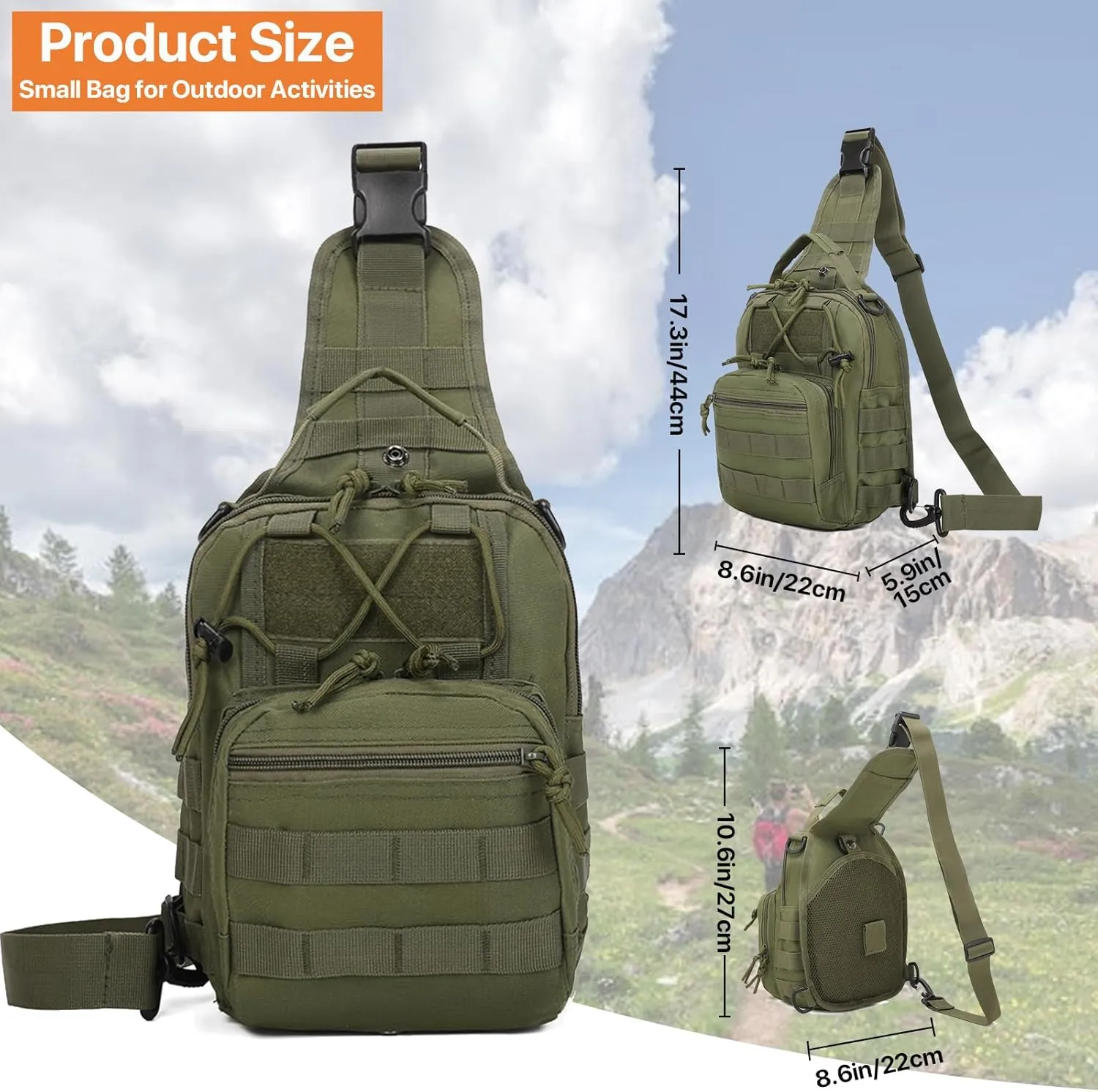 Tactical Sling Bag for Men, Small Crossbody Bag Chest Holster, EDC Shoulder Bag, Green