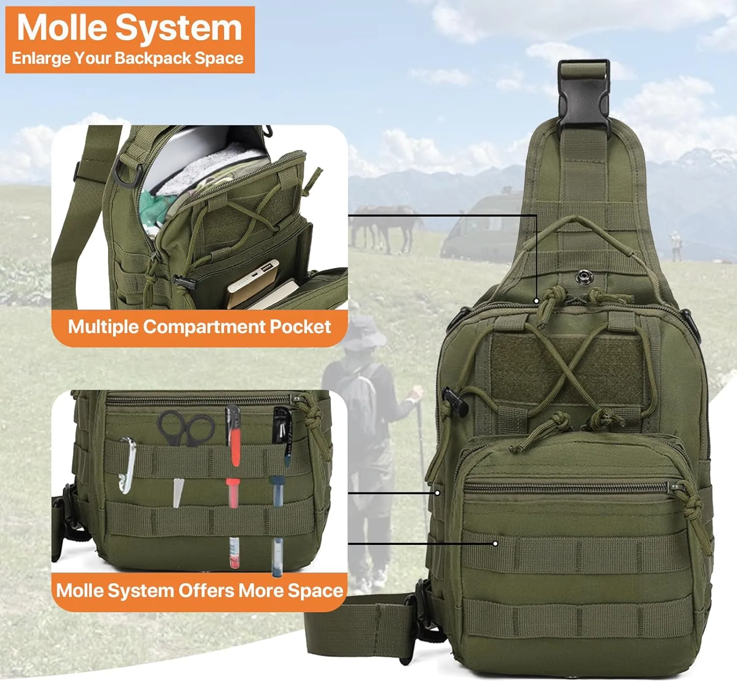 Tactical Sling Bag for Men, Small Crossbody Bag Chest Holster, EDC Shoulder Bag, Green