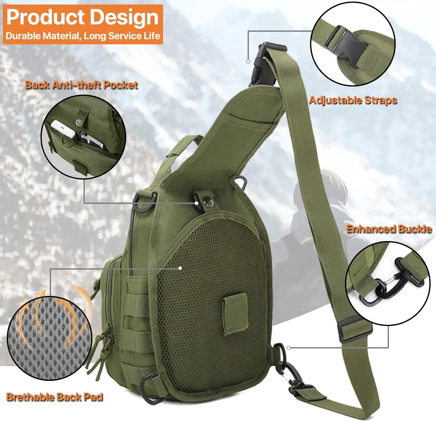 Tactical Sling Bag for Men, Small Crossbody Bag Chest Holster, EDC Shoulder Bag, Green