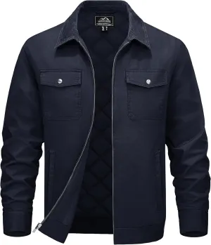 TACVASEN Men's Winter Quilted Casual Cargo Jacket Corduroy Collar Cotton Shacket with Button Pockets for Comfort and Style