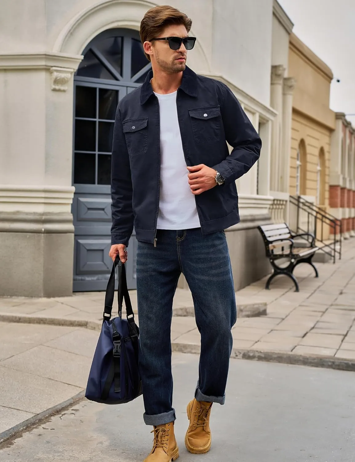 TACVASEN Men's Winter Quilted Casual Cargo Jacket Corduroy Collar Cotton Shacket with Button Pockets for Comfort and Style