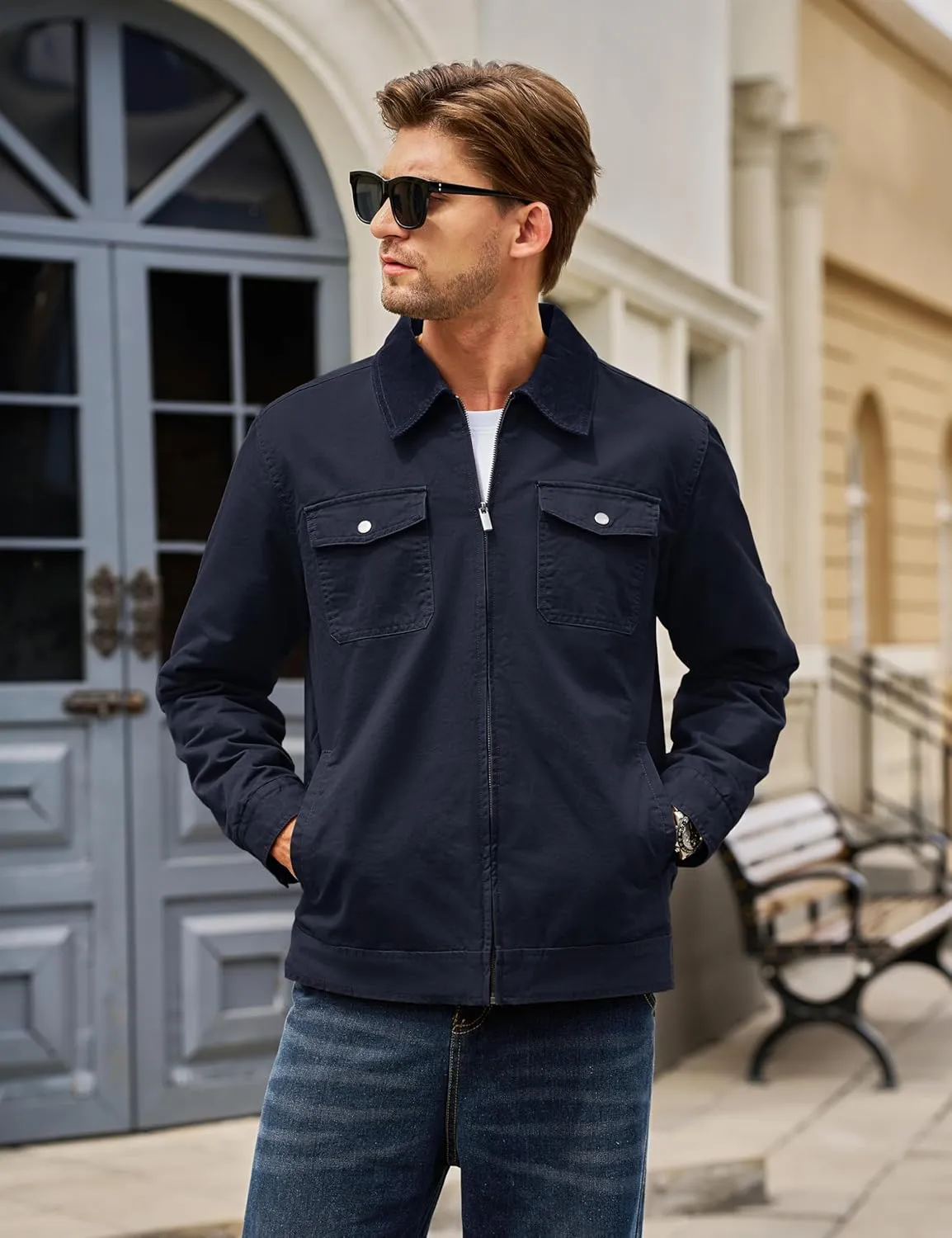 TACVASEN Men's Winter Quilted Casual Cargo Jacket Corduroy Collar Cotton Shacket with Button Pockets for Comfort and Style