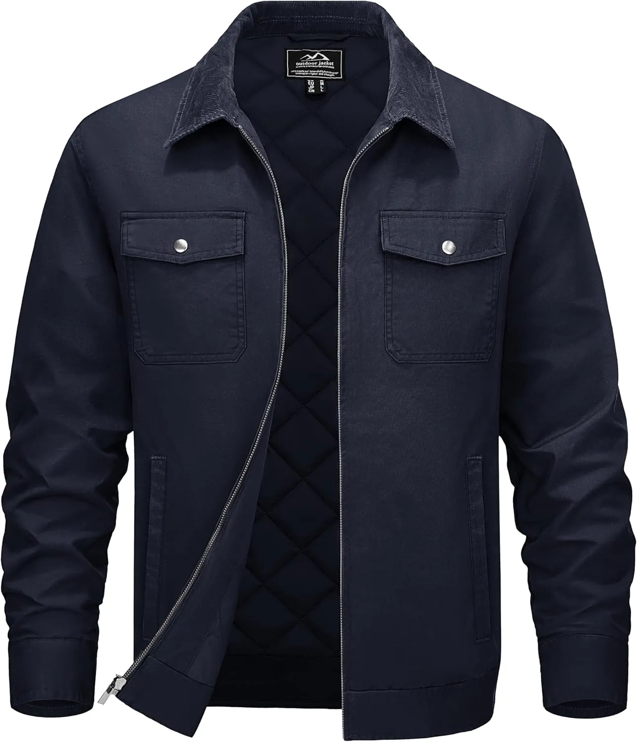 TACVASEN Men's Winter Quilted Casual Cargo Jacket Corduroy Collar Cotton Shacket with Button Pockets for Comfort and Style