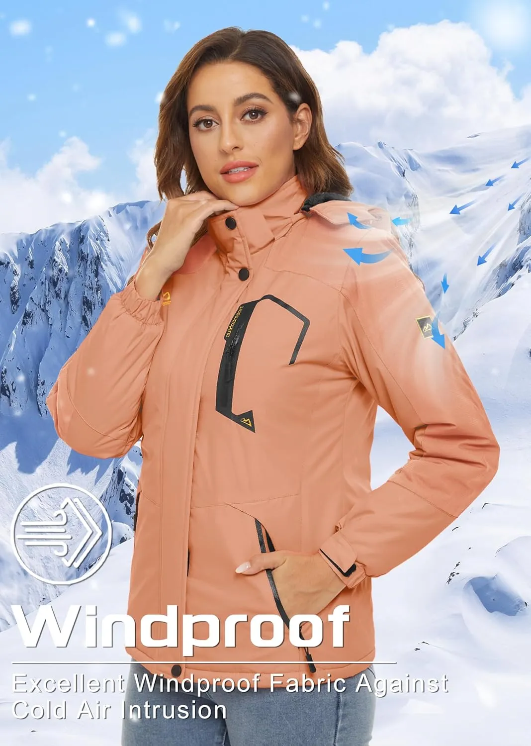 TACVASEN Women's Winter Jacket Waterproof Ski Jacket Hooded Fleece Lined Warm Snow Coat Mountain Windproof Rain Windbreaker