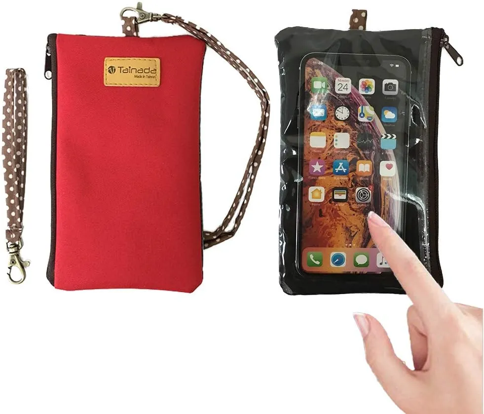 Tainada Phone Wristlet Purse 2 in 1 Pouch w/Clear View Window Touch Screen & Detachable Neck Strap Lanyard, Wristlet Strap for iPhone 15/14 Pro Max, 15/14 Plus; Samsung S23 , A54, Z Fold5 (Red)