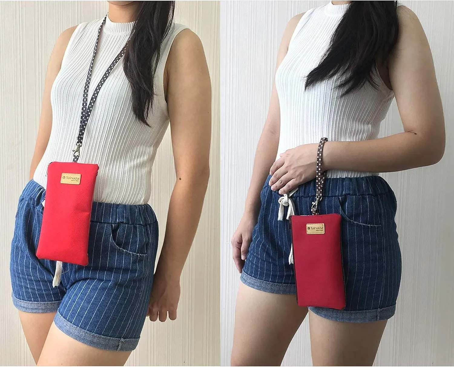 Tainada Phone Wristlet Purse 2 in 1 Pouch w/Clear View Window Touch Screen & Detachable Neck Strap Lanyard, Wristlet Strap for iPhone 15/14 Pro Max, 15/14 Plus; Samsung S23 , A54, Z Fold5 (Red)