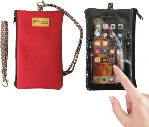 Tainada Phone Wristlet Purse 2 in 1 Pouch w/Clear View Window Touch Screen & Detachable Neck Strap Lanyard, Wristlet Strap for iPhone 15/14 Pro Max, 15/14 Plus; Samsung S23 , A54, Z Fold5 (Red)