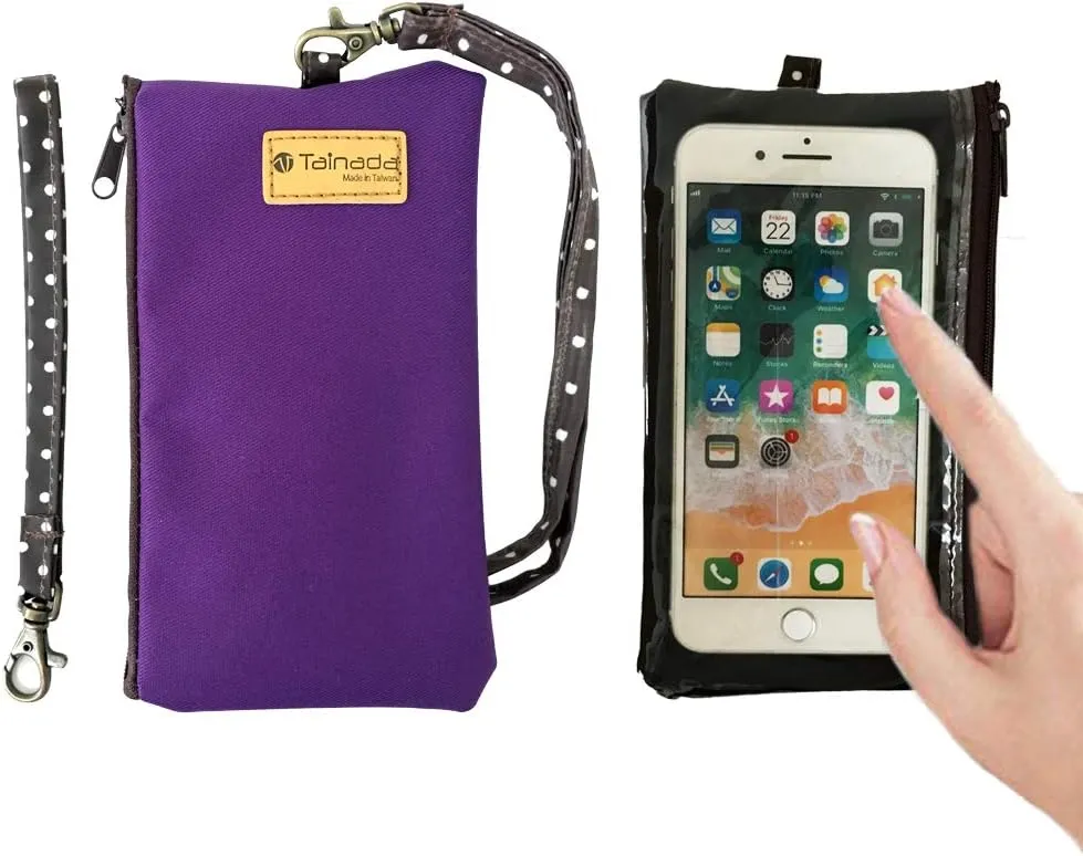 Tainada Phone Wristlet Purse 2 in 1 Pouch w/Clear View Window Touch Screen & Detachable Neck Strap Lanyard, Wristlet Strap for iPhone 16/15 Pro Max, 16/15 Plus; Samsung S24 , S23, A54 (Purple)
