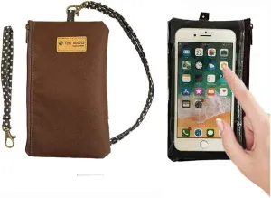 Tainada Phone Wristlet Purse 2 in 1 Pouch with Clear View Window Touch Screen & Detachable Neck Lanyard, Wristlet Strap for iPhone 11/12 Pro Max, Samsung S20 Ultra, Note 20 Ultra (Brown)