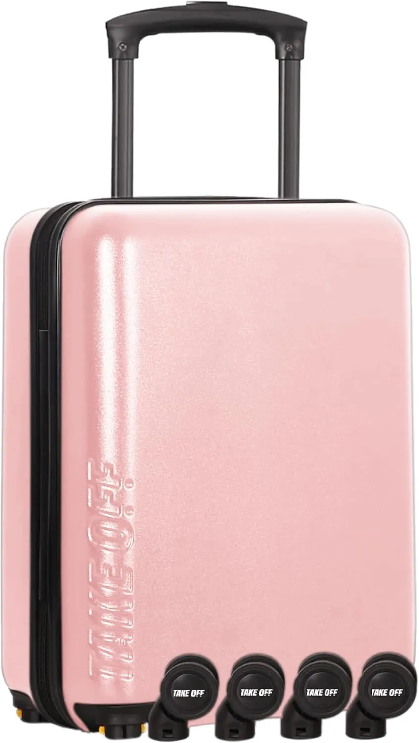 Take OFF Luggage 3.0 - Personal Item, 18x14x8 Inches, Underseat Suitcase with Removable Wheels, Hard Shell Luggage, Small Carry On Overnight Weekender, Airport & Travel Essentials, TSA Approved, Pink