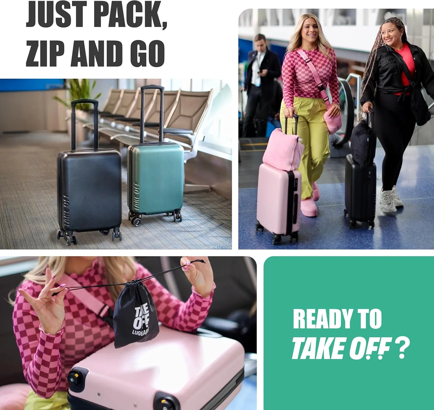 Take OFF Luggage 3.0 - Personal Item, 18x14x8 Inches, Underseat Suitcase with Removable Wheels, Hard Shell Luggage, Small Carry On Overnight Weekender, Airport & Travel Essentials, TSA Approved, Pink