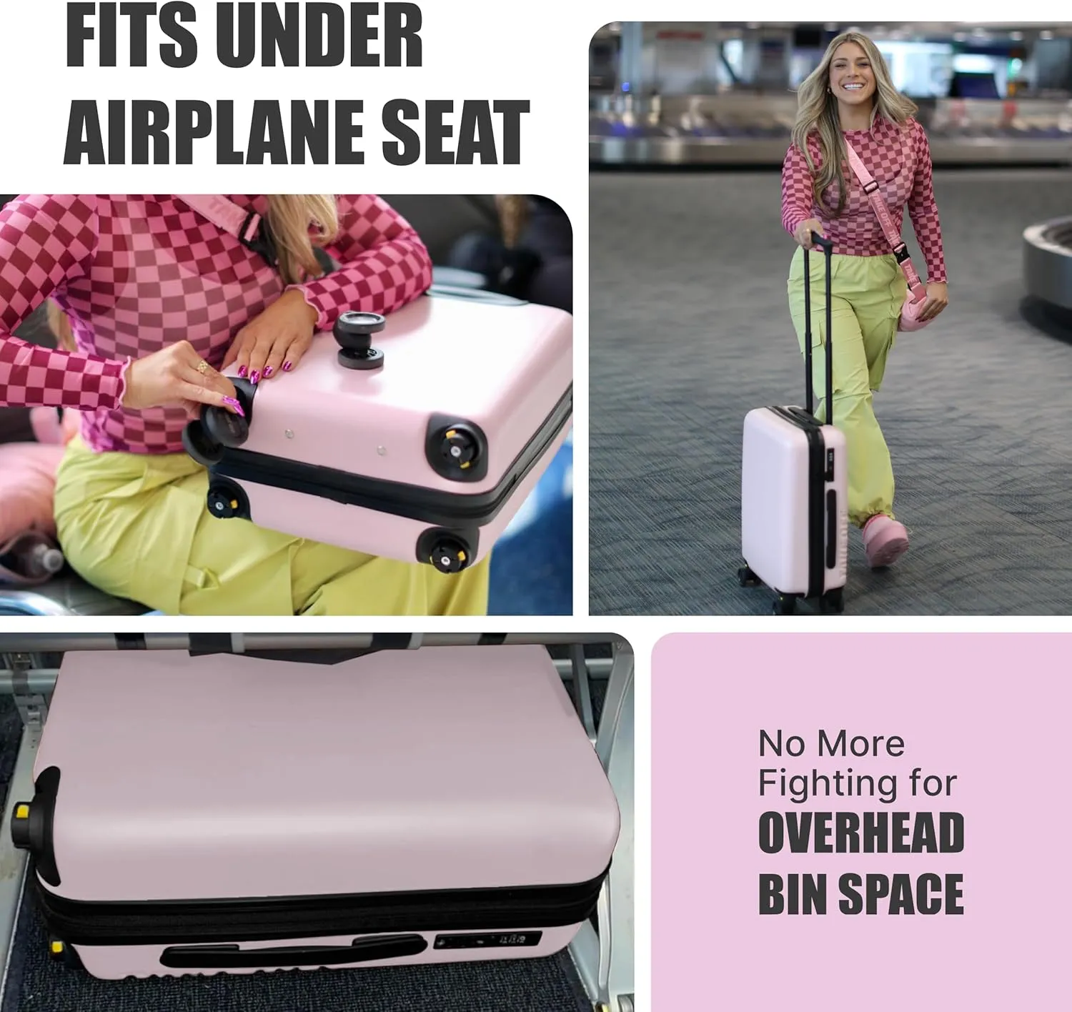 Take OFF Luggage 3.0 - Personal Item, 18x14x8 Inches, Underseat Suitcase with Removable Wheels, Hard Shell Luggage, Small Carry On Overnight Weekender, Airport & Travel Essentials, TSA Approved, Pink