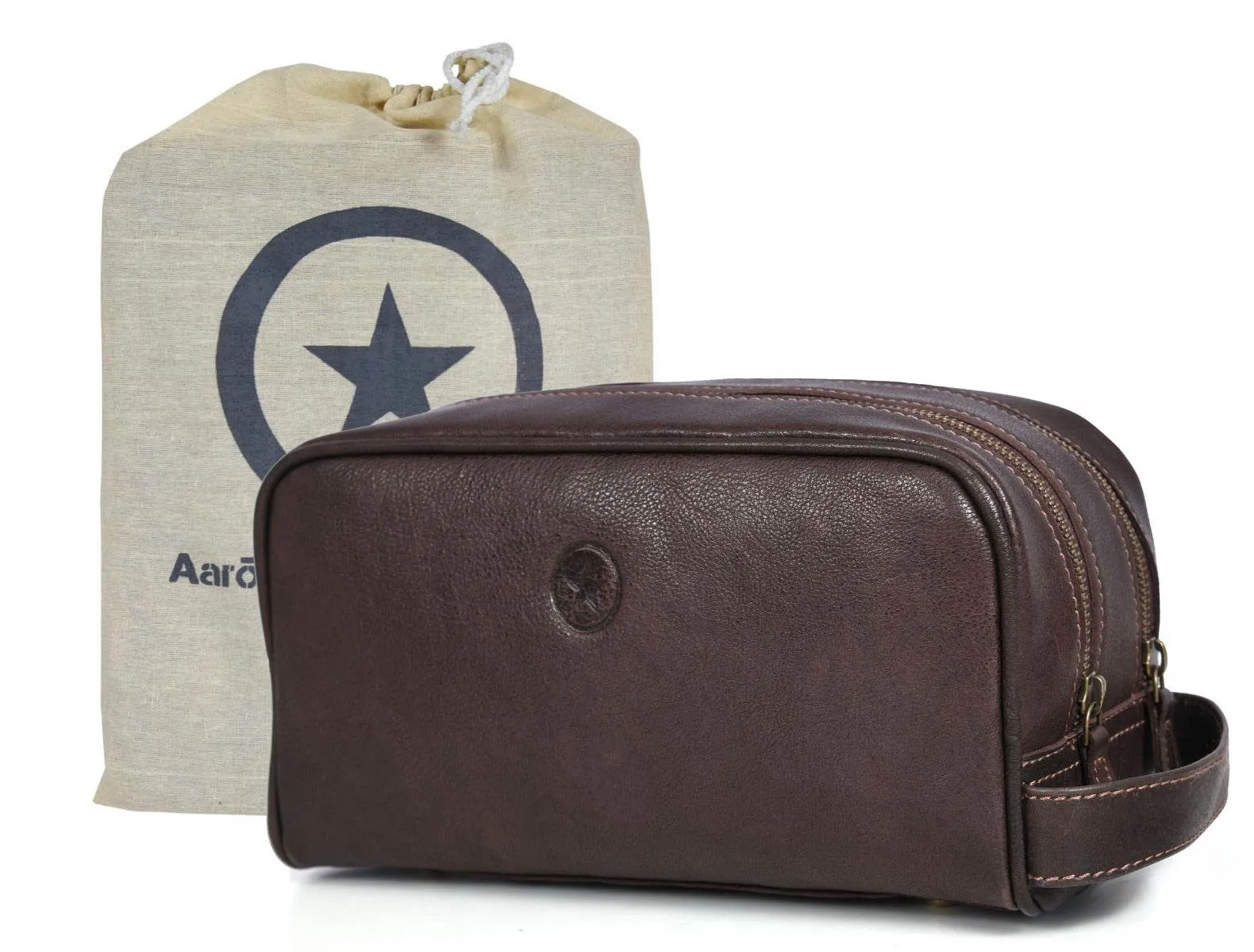Tampa Leather Toiletry Bag - Hickory Brown