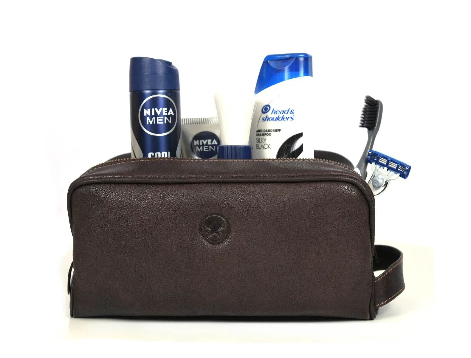 Tampa Leather Toiletry Bag - Hickory Brown