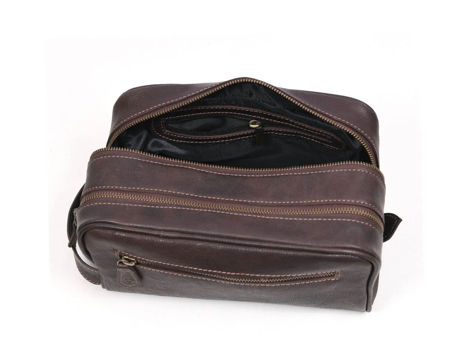 Tampa Leather Toiletry Bag - Hickory Brown