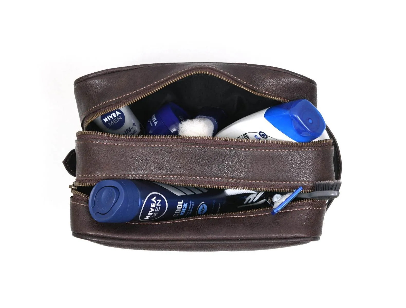 Tampa Leather Toiletry Bag - Hickory Brown