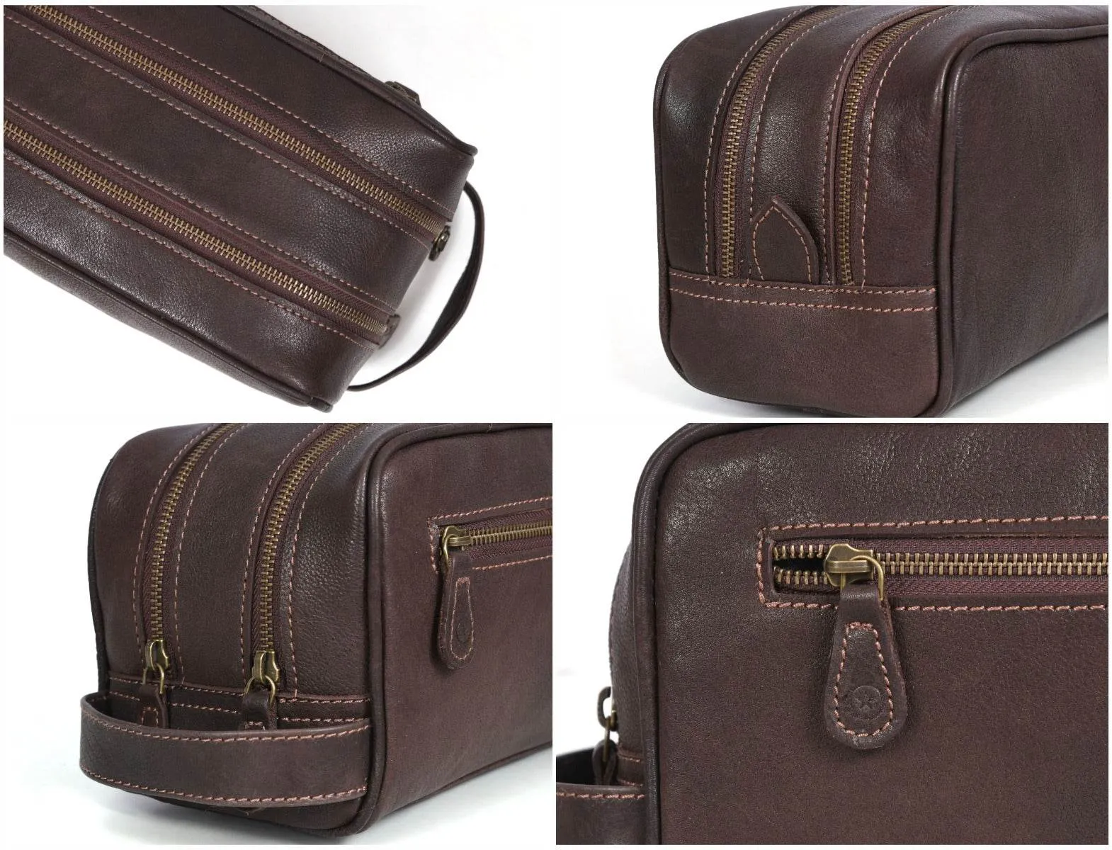 Tampa Leather Toiletry Bag - Hickory Brown