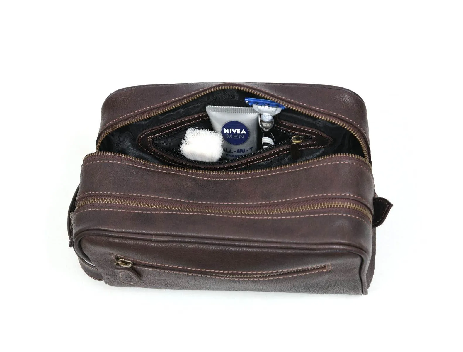 Tampa Leather Toiletry Bag - Hickory Brown
