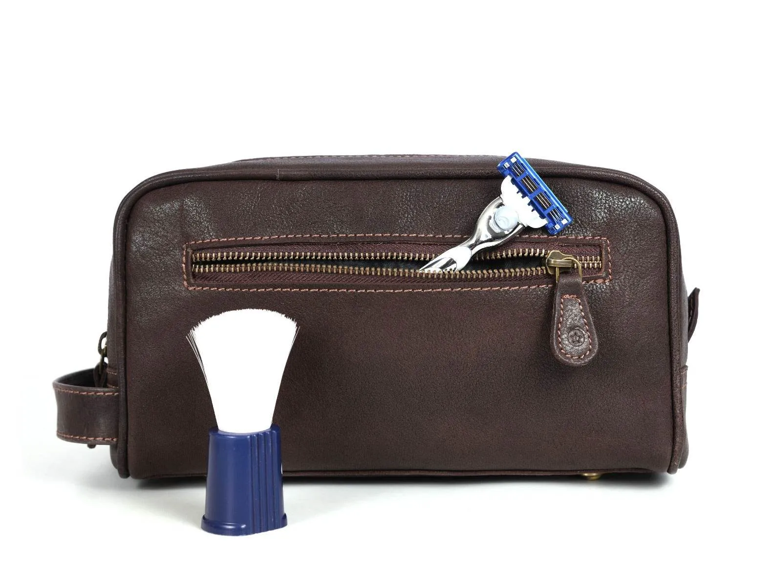Tampa Leather Toiletry Bag - Hickory Brown