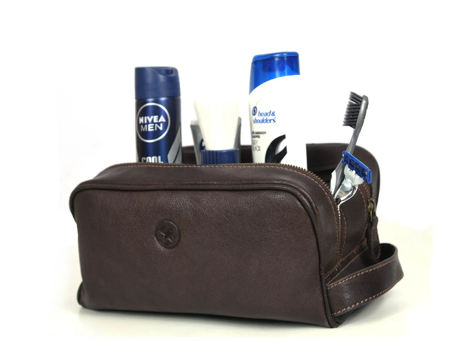 Tampa Leather Toiletry Bag - Hickory Brown