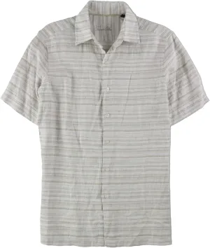 Tasso Elba Mens Linen Button Up Shirt, Beige, Small