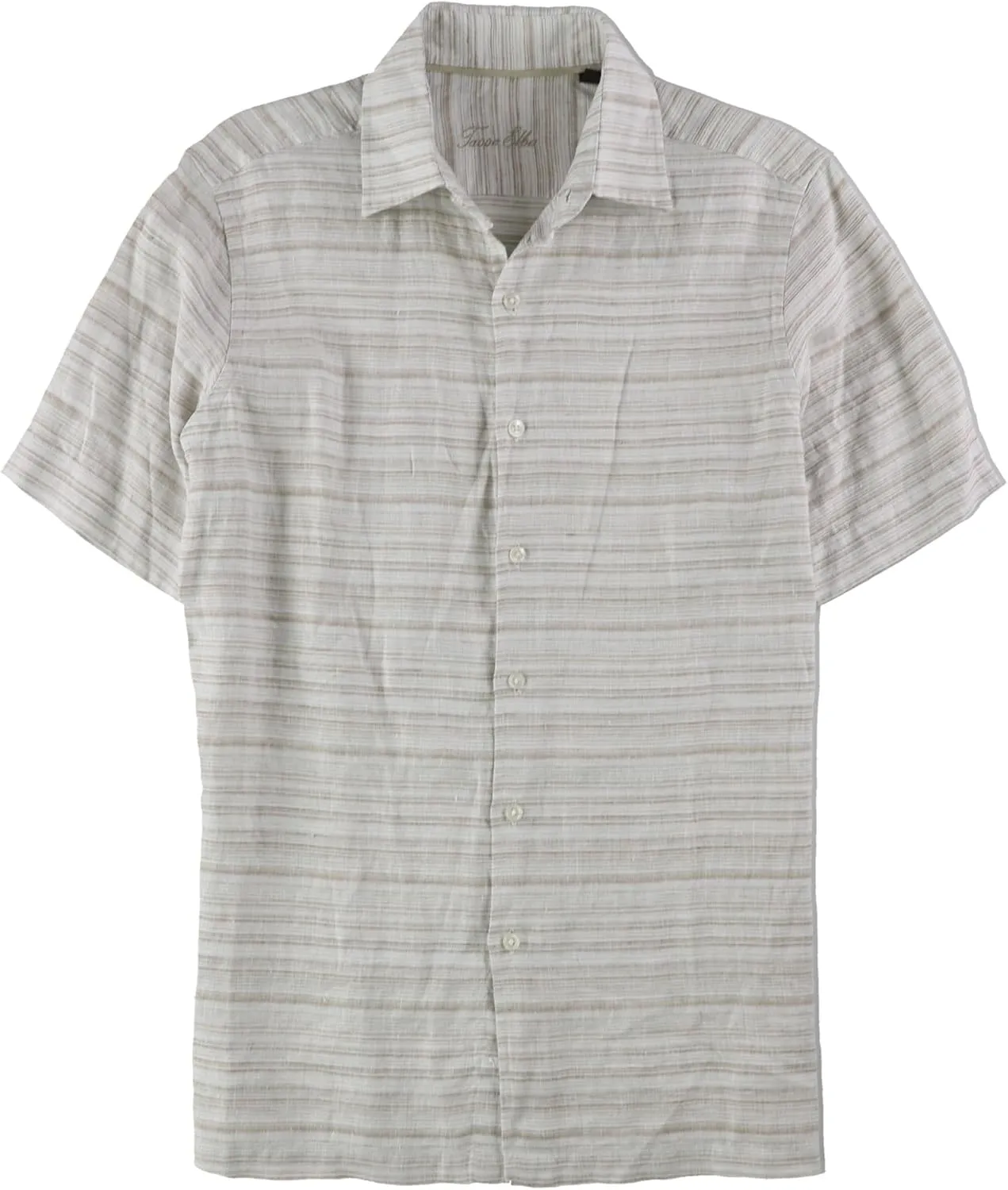Tasso Elba Mens Linen Button Up Shirt, Beige, Small