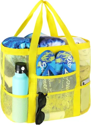 Tavaleu Mesh Beach Bag - Large Beach Tote with Multi Functional Pockets for Family Travel/Vacation