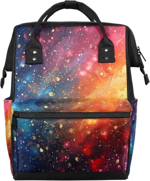Tavisto Astro Space Adventures Double Shoulder Mommy Bag for Women, Polyester Large Capacity Diaper Backpack with Multi Pockets, Waterproof Adjustable Straps Diaper Bag for Moms Dads, 11''×7''×15.7''