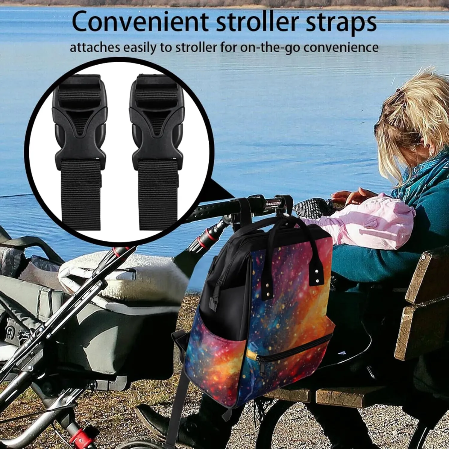 Tavisto Astro Space Adventures Double Shoulder Mommy Bag for Women, Polyester Large Capacity Diaper Backpack with Multi Pockets, Waterproof Adjustable Straps Diaper Bag for Moms Dads, 11''×7''×15.7''