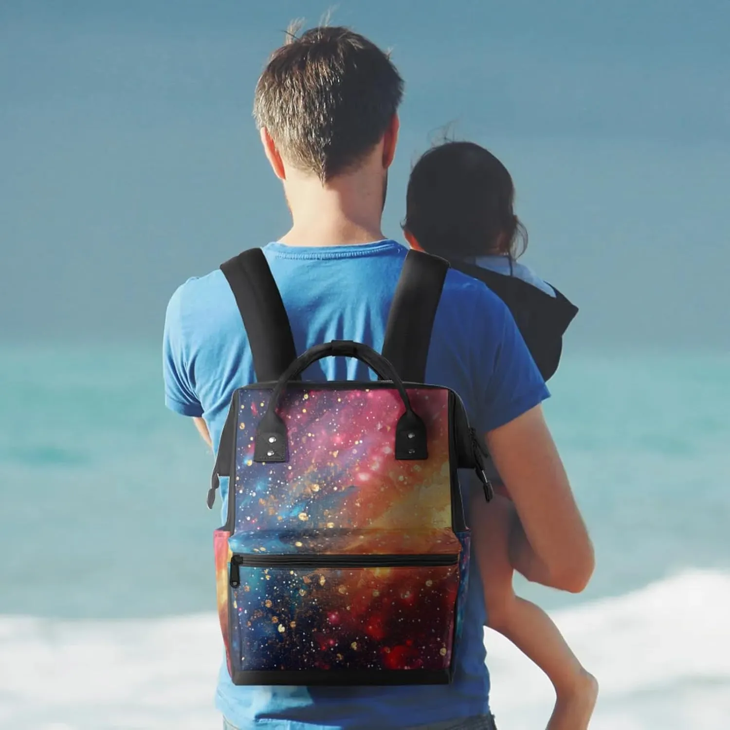 Tavisto Astro Space Adventures Double Shoulder Mommy Bag for Women, Polyester Large Capacity Diaper Backpack with Multi Pockets, Waterproof Adjustable Straps Diaper Bag for Moms Dads, 11''×7''×15.7''