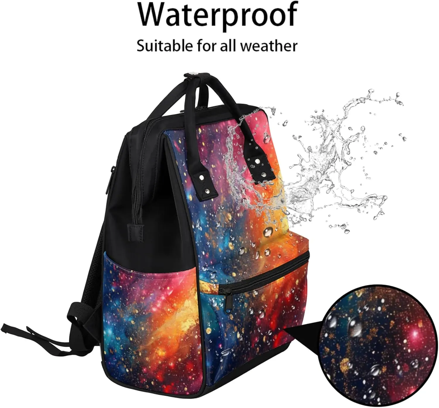 Tavisto Astro Space Adventures Double Shoulder Mommy Bag for Women, Polyester Large Capacity Diaper Backpack with Multi Pockets, Waterproof Adjustable Straps Diaper Bag for Moms Dads, 11''×7''×15.7''